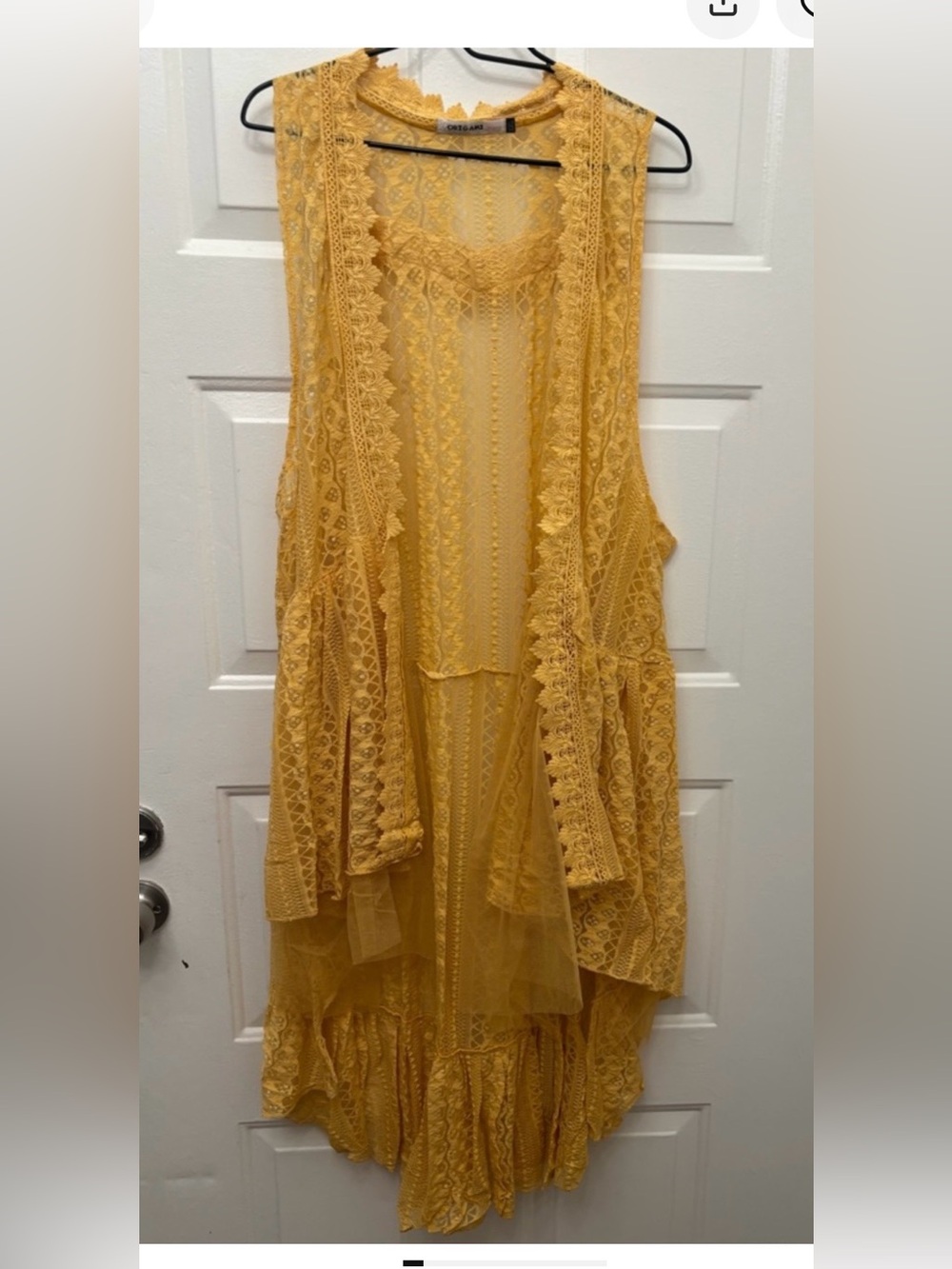 NEW Origami Bright Yellow Lace High-Low Duster Vest